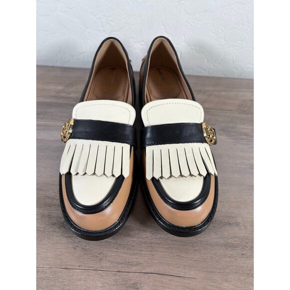 Sam Edelman Charlie Luxe Tan/Black/Modern Ivory Slip On Stacked Heel Loafer Sz 6 - Picture 4 of 7